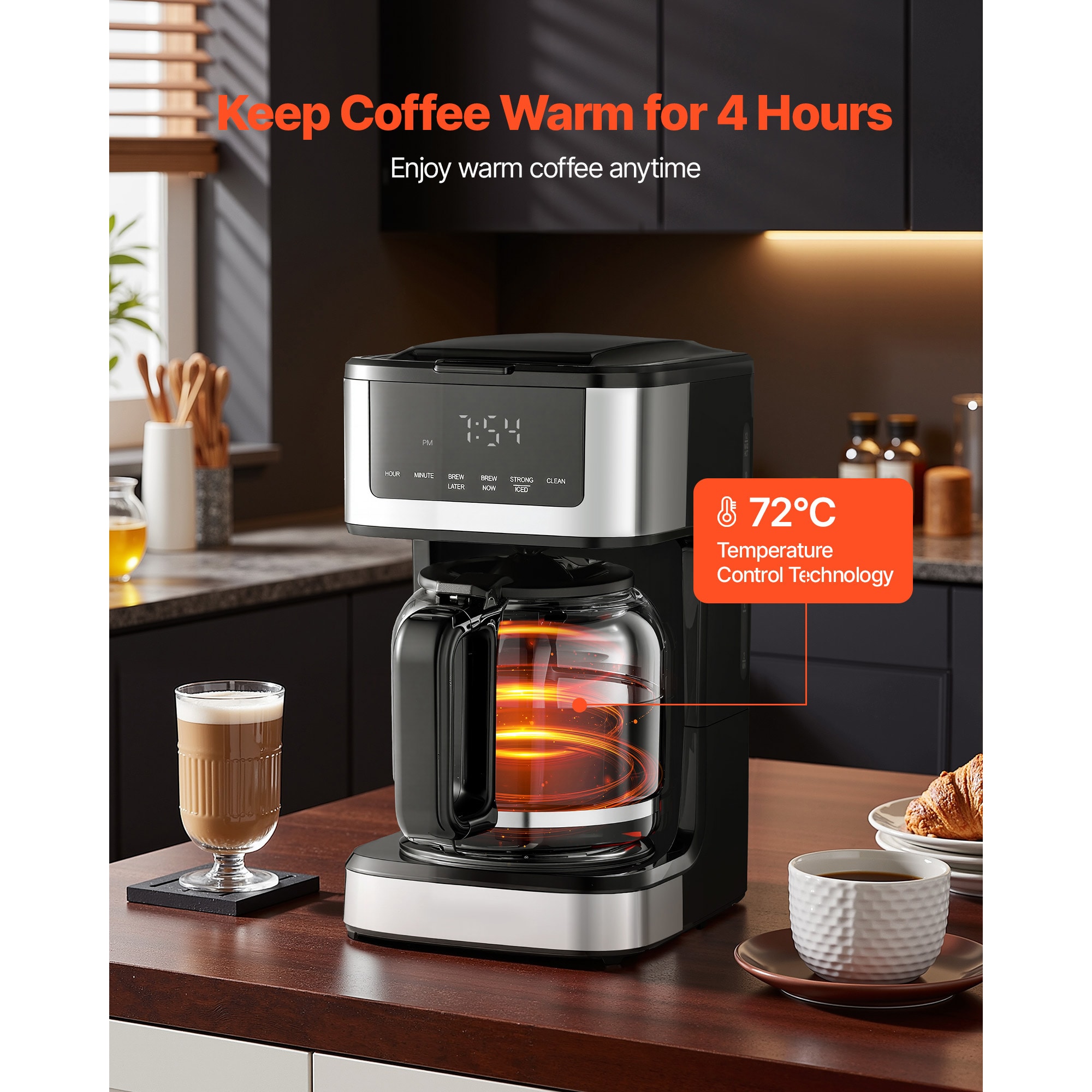 Programmable Coffee Maker, 12 Cup Programmable Drip Coffee Makers With Touch Screen, 4-Hour Keep Warm Coffee Makers Drips, 2 Brew Strengths Drip Coffee Machine For Home, 24-Hour Programmable_voghion.com